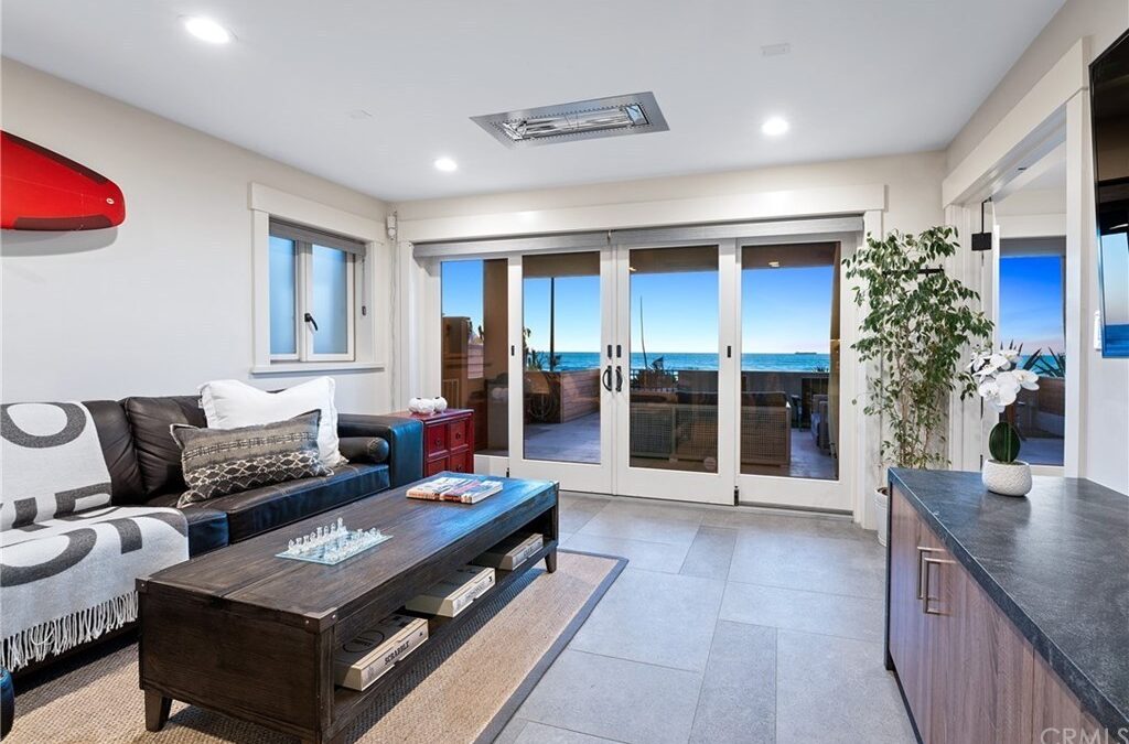 Cozy living room in an updated California beach house.