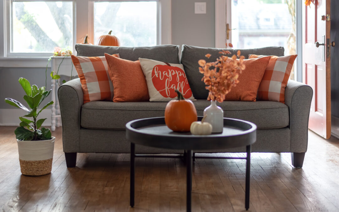 real estate fall decor tips in los angeles home with pumpkins and pillows